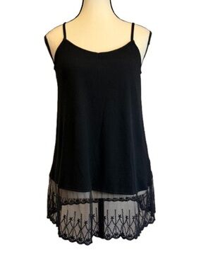 Black Lace Hem Camisole Extender Ribbed Layering Tank Top Small Boho